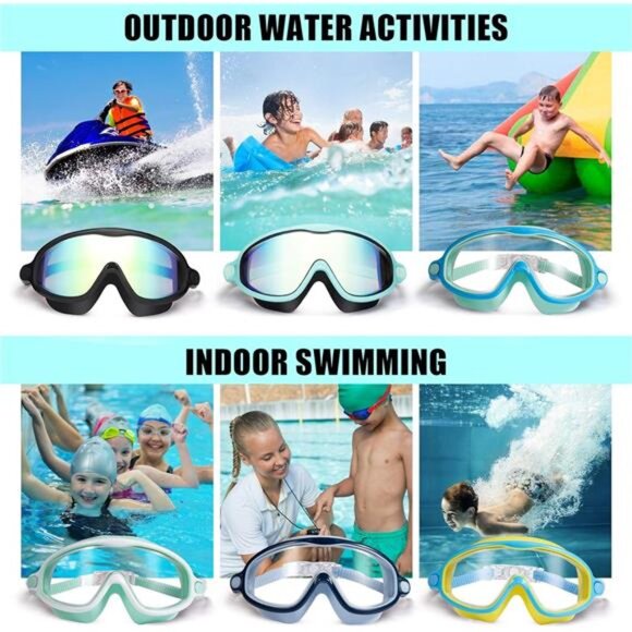 Beach Swim Goggles 2 Pack Anti-Fog Anti-UV Wide View Swimming Goggles for Kids - Picture 6 of 6